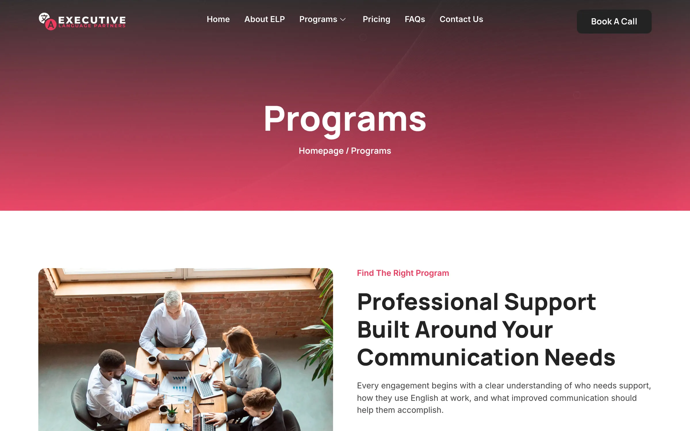 Executive Language Partners programs overview page.