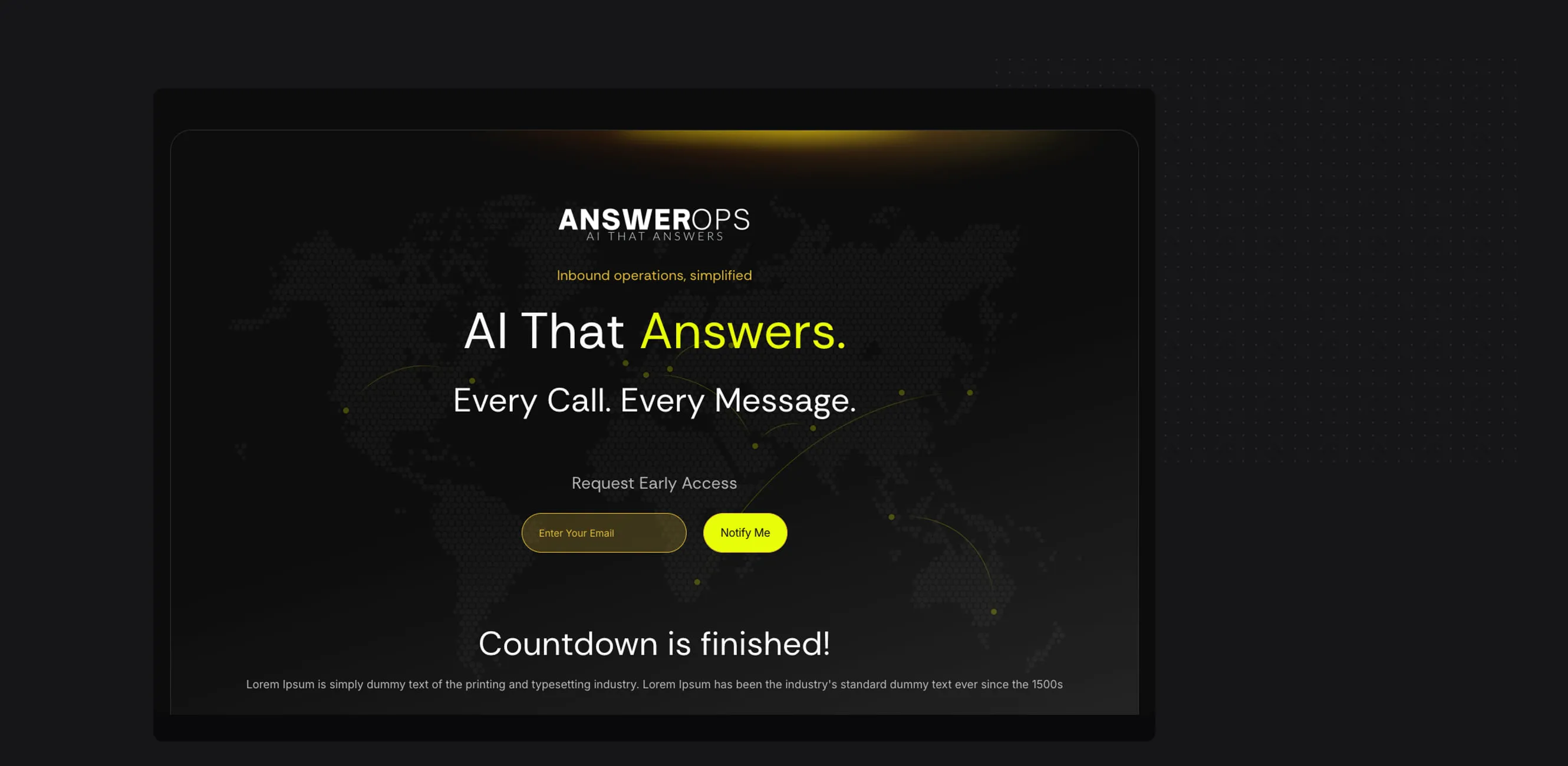 AnswerOps pre-launch page on desktop.
